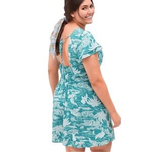 ANA Flamingo Palm Tree Babydoll Dress Women's Medium Green with White Print